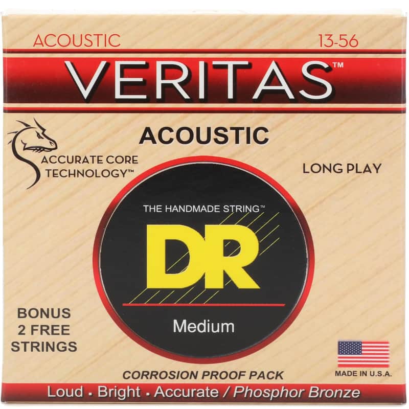 DR Strings VERITAS™ - Uncoated, Accurate Core Technology Acoustic Guitar Strings: Medium 13-56 image 1