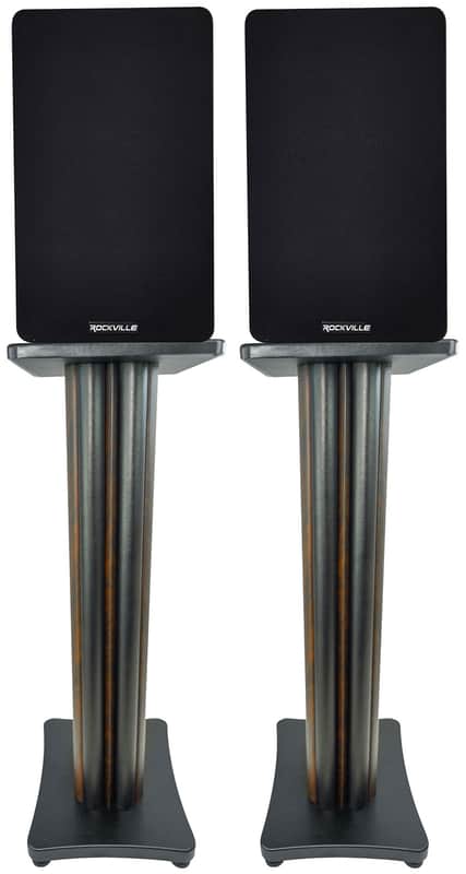(2) Rockville RockShelf 68D 400w Dark Wood 6.5" Bookshelf Speakers+28" Stands image 1