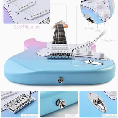 Leo Jaymz Beginner Electric Guitar SSS Pickups Complete Kit with Portable Amp image 4