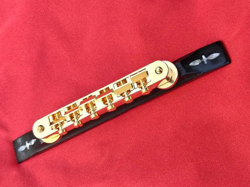 Inlaid ebony Bridge  for Gibson L-5 and high end Archtops Mid 70's - Ebony/Gold image 1