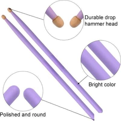 Drum Sticks, 1 Pair Purple Percussion Instrument Sticks Classic Lightweight Maple Wood Drumsticks for Adults image 3