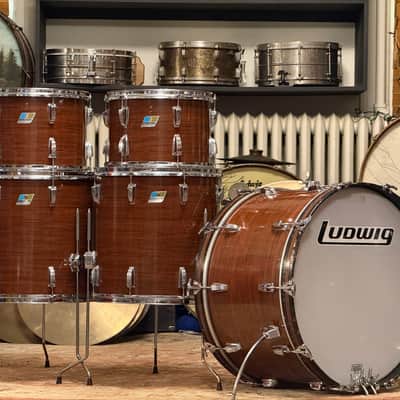 1970's Ludwig Mahogany Cortex Pro Beat 3-Ply Drum Kit 14x24 16x18 16x16 10x14 9x13 Maple image 2