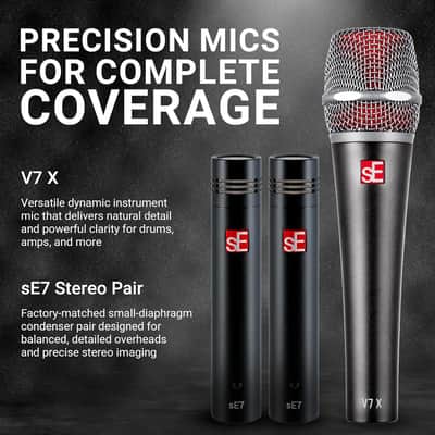 SE ELECTRONICS V Pack Club Standard Drum Mic Kit for Toms, Snares & Bass Drums - Includes 1 V Kick, 2 V Beats, 2 V Clamps, 1 V7 X Instrument Microphone, 2 sE7 Condensers & More image 4