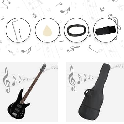 Glarry 44 Inch GIB 4 String H-H Pickup Laurel Wood Fingerboard Electric Bass Guitar with Bag and other Accessories 2020s - Black image 3