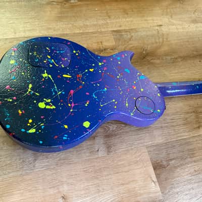 Custom Hand-painted LP Style Guitar - Blue/Purple Splatter Finish image 11