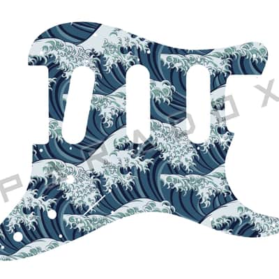 Custom Pickguard For 2000 - Present Made in America Fender Stratocaster Oversized Template with Burns Tri-Sonic Pickups - Japanese Wave Tattoo Graphic .090" image 1