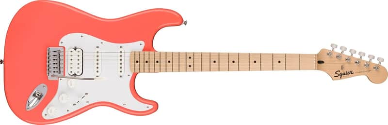 Squire Sonic Stratocaster Electric Guitar, Tahitian Coral, Maple Fingerboard, White Pickguard image 1