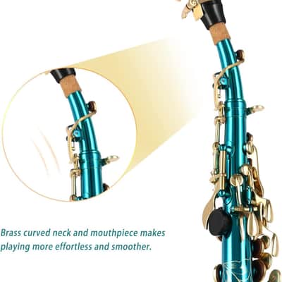 Bb Soprano Saxophone Straight Sax Instruments for Beginners Intermediate Players with Carrying Case,Mouthpiece,Pads,Reed,Cleaning kit,neck Strap,White Gloves image 3