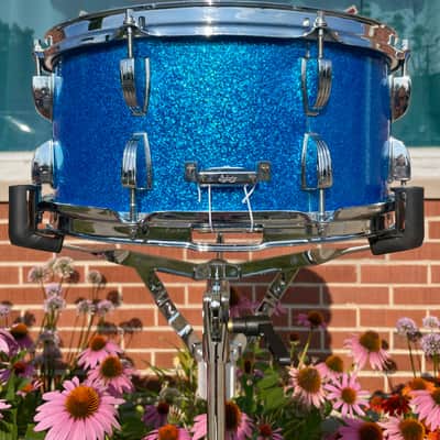 1960s Ludwig School Festival 6.5x14 Snare Drum Blue Sparkle COB image 8