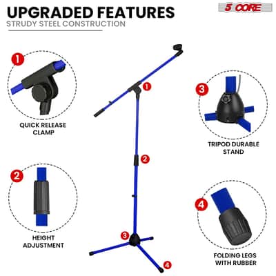 5 Core Mic Stand Floor Pair Adjustable 72" Tripod Microphone Stands w Telescoping Boom Arm image 8