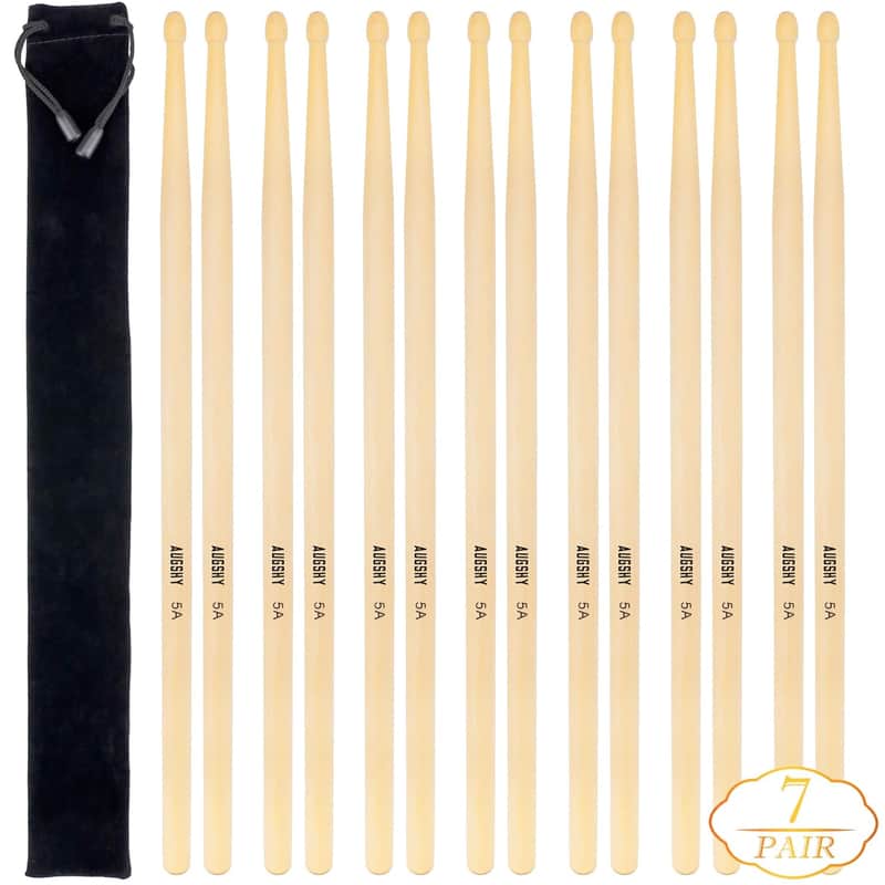 14 Packs 7Pairs 5A Natural Drum Sticks,Wood Tip Drumsticks With Waterproof Bag(Maple) image 1