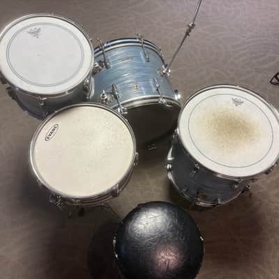 Rogers Cleveland Era Holiday 4-Piece Drum Set w/Matching Canister Throne -  Sky Blue Ripple Pearl (Early 1960's) image 2