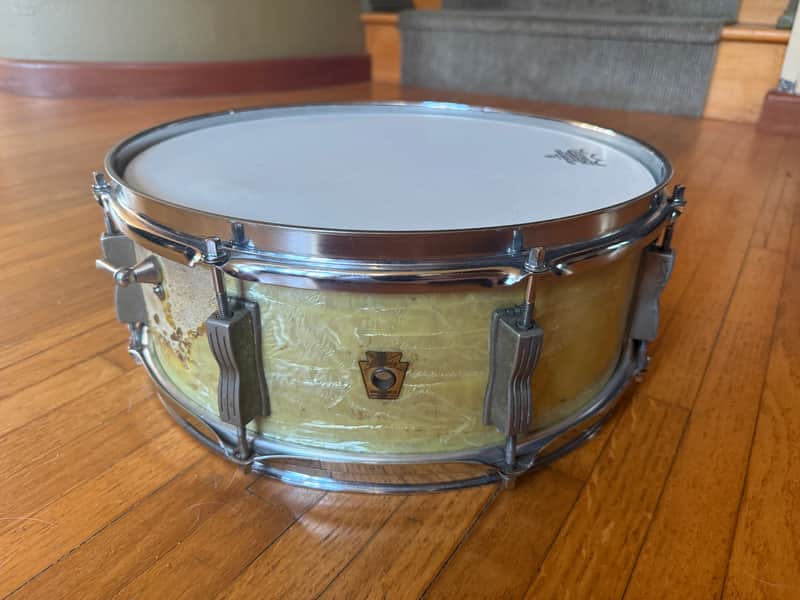 1964 Ludwig Super Classic 5.5x14" 8-Lug Snare Drum Keystone Badge - White Marine Pearl image 1