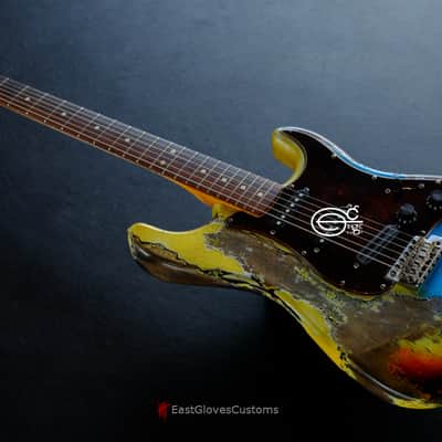 Fender Stratocaster Pelham Blue over Yellow/Sunburst Heavy Aged Relic by East Gloves Customs (RARE) image 11