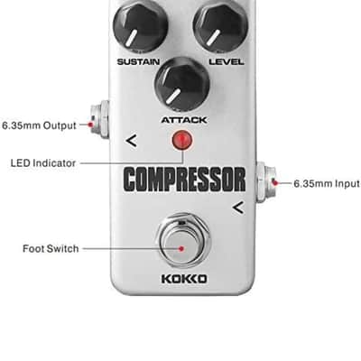 Kokko Effects Compressor Guitar Pedal, Mini Effect Processor Fully Analog Circuit Universal for Guitar and Bass, Exclude Power Adapter - KOKKO (FCP2) guitar and bass 2023 - Silver image 5