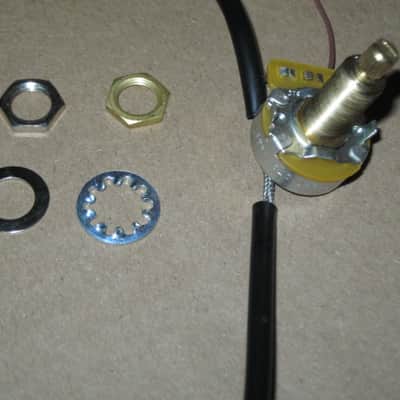 A+ 2010s Gibson control harness: 1 volume 500K audio long shaft pot + nut/washer, 1 tone 500K audio long shaft pot + nut/washer, wires, wire insulation, blue capacitor 0.022 uF, jack + nut/washer (NO switch, NO wires for connecting switch) image 10