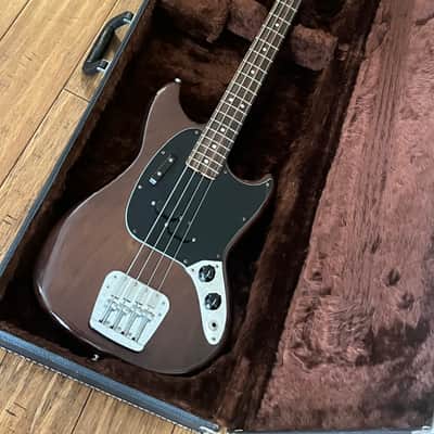 1975 Fender Mustang Bass & hard case - Transparent Walnut - Clean! image 2