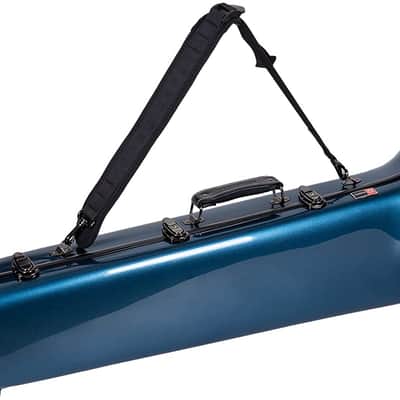 Crossrock Fiberglass Case fits for F-Trigger or Straight Trombone with removable shoulder straps-Blue image 3