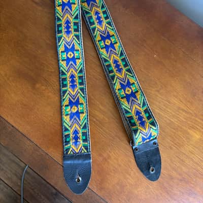Vintage 1960s 1970s Ace Guitar Strap God's Eye Hippie Blue Green Yellow Black image 2
