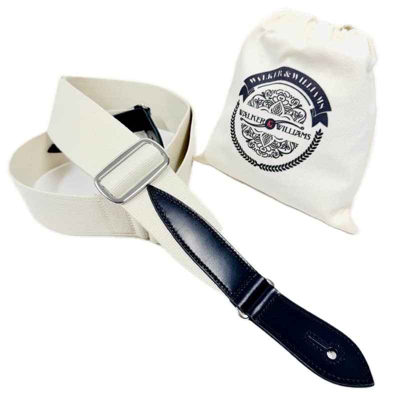 Walker & Williams H-47 Vintage Series Classic White Woven Teardrop Strap With Black Leather Ends image 1