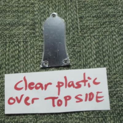 open package (near A+) unknown brand Epiphone 3 Hole Truss Rod Cover, blank (NO info), 2 ply (black front side / white bevelled edge, & white back side), bell shape + silver screws (TOP SIDE of cover has clear plastic over it), from 2020s image 13