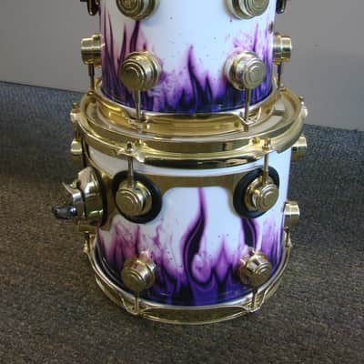 DW Drums Collector's Custom Ordered USA 6pc Drum Kit White & Purple Flames image 20