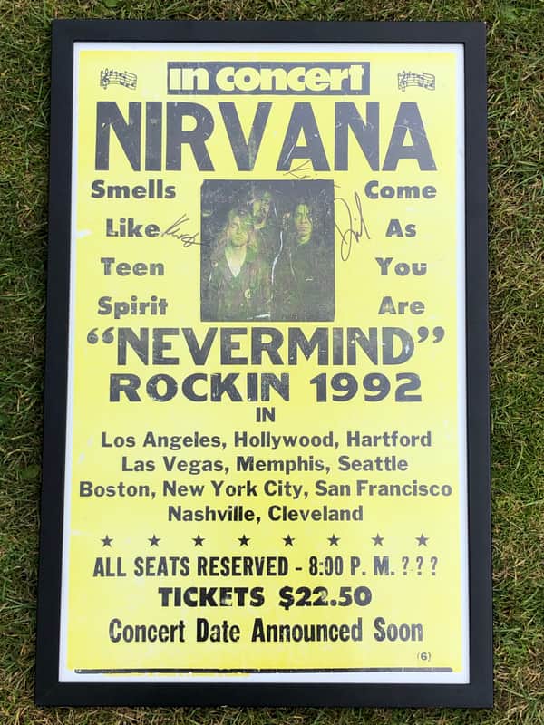 Nirvana SIGNED Nevermind Rockin 1992 Cardboard Poster - Kurt