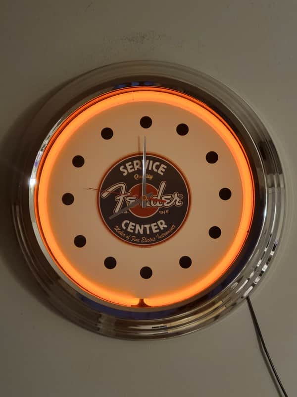 Fender Guitars Fender Service Center Dealer Style Orange Neon Light Up Clock Killer Cool Man Cave/Garage/Bar Item image 1