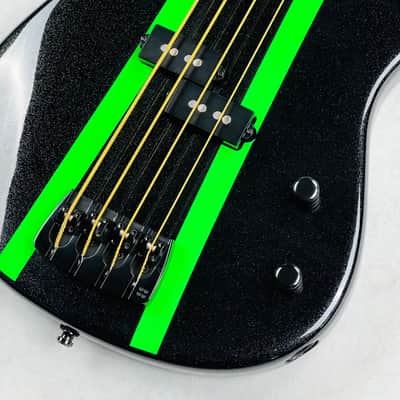 Sandberg California VS Lionel 30" Short Scale 4-String Bass 2024 - Cosmic Black & Green Neon Stripes image 5
