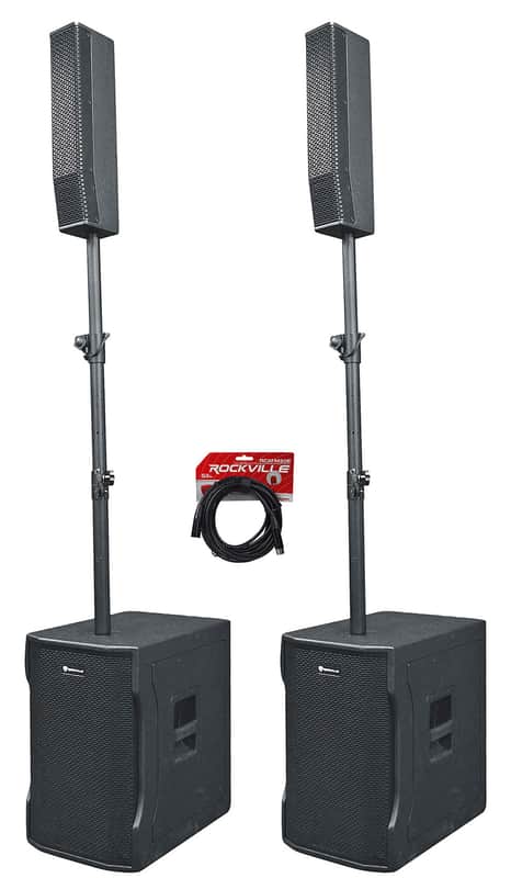 (2) Rockville TITAN COLUMN 12 Pro/DJ Powered Array Speakers w/12" Subs+Carry Bag image 1