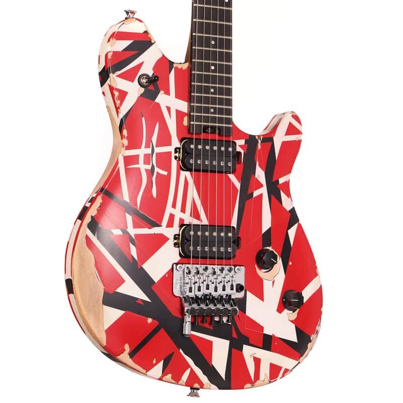 EVH Limited Edition Wolfgang Special Striped Series Red Black and White Aged image 1