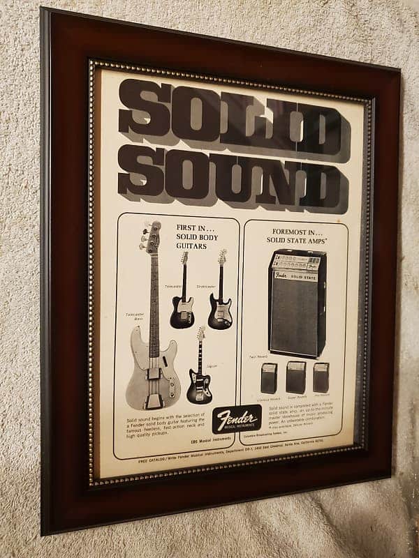 1968 Fender Promotional Ad Framed Stratocaster, Tele Bass, Telecaster, Jaguar & Amps Original image 1
