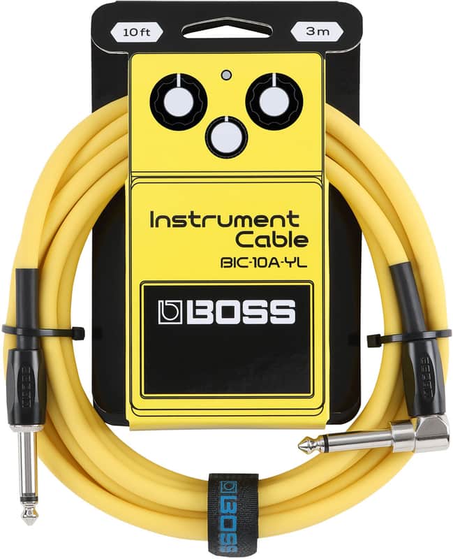 BOSS 10 Foot Instrument Cable Black, Straight/Angled - Yellow image 1