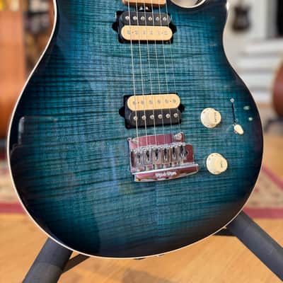 Ernie Ball Music Man Axis Super Sport HH Trem Yucatan Blue Flame 2022 image 2