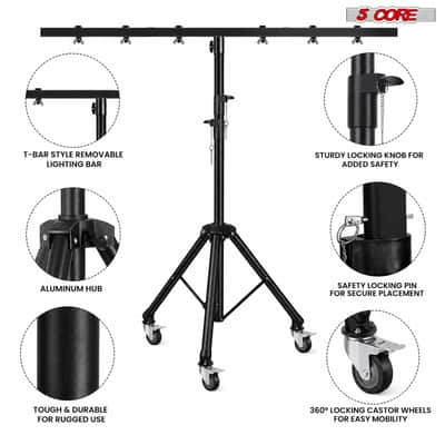 5 Core DJ Light Stand Tripod w Wheels 79" Crossbar 6 Light Points Adjustable 169.5" Stage Lighting Stand image 8