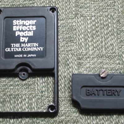 used Stinger Effects Pedal BOTTOM PLATE and BATTERY COVER & Screw (NO pedal included / NO other items included) late 1980s - Metal Plate with Black Finish, Black Rubber Padding, Black with Silver Graphic Bottom Label (made by the Martin Guitar Co) image 4
