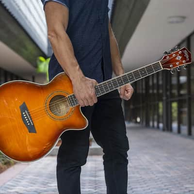 Washburn EA15 Festival Series Mini Jumbo Cutaway Acoustic Electric Guitar. Ice Tea Burst image 5