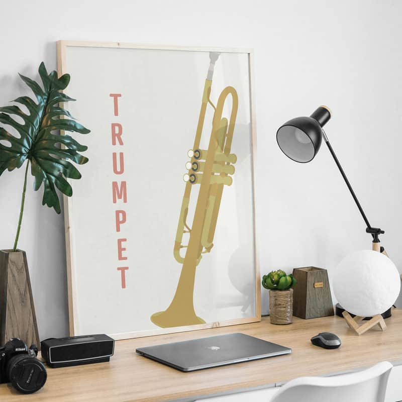 Trumpet Instrument Print - Jazz Music Poster, Music Studio Decor, Brass Instruments, A3 Size image 1
