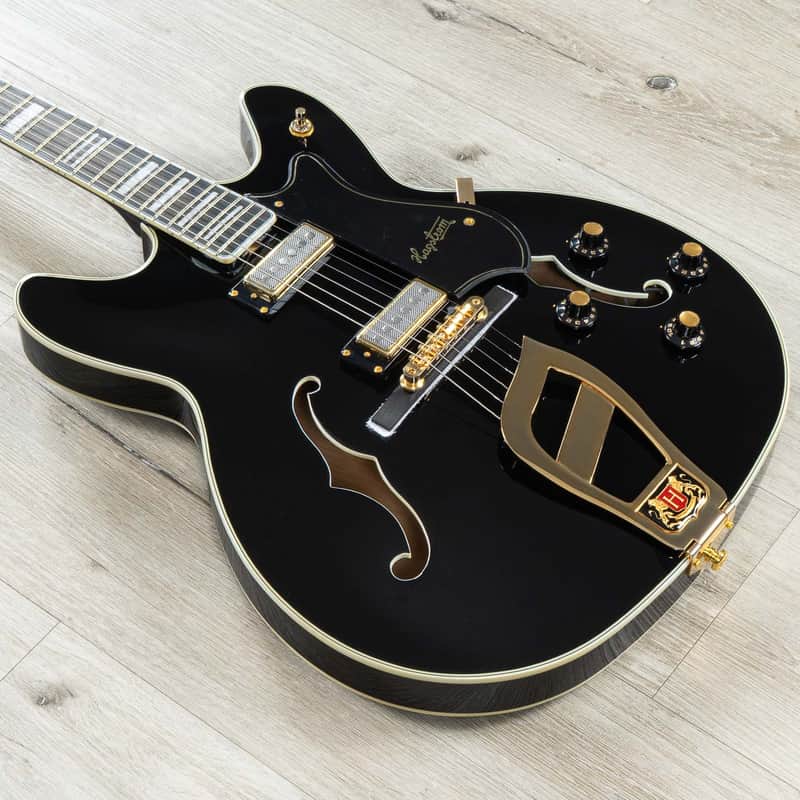 Mint Hagstrom '67 Viking II Hollow-Body Guitar, Resinator Fretboard, Black Gloss image 1