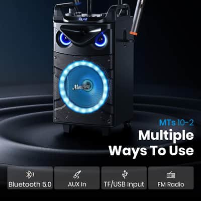 10" Karaoke Machine,Woofer, Portable PA System, Bluetooth Speaker with 2 Wireless Microphones, Lyrics Display Tablet Holder, Party Lights & Echo/Treble/Bass Adjustment Support REC/AUX/USB/TF image 5