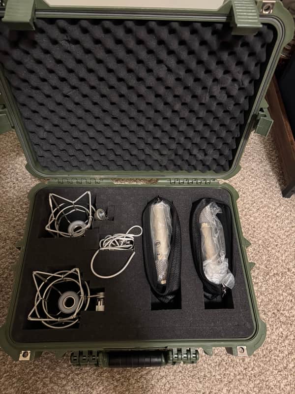 TWO Warm Audio WA-47jr Large Diaphragm Multipattern FET Condenser Microphones w/ hard travel case image 1