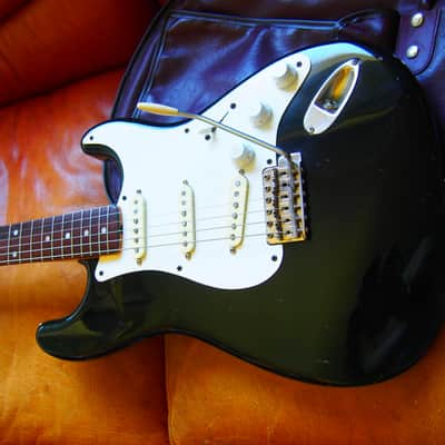 1980 Greco SE-800 Super Real Black, V neck with rosewood slab board (MIJ S-Style) + Original gig bag image 14