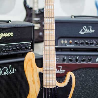 Lakland US Custom 55-60 Vintage J Bass - Natural w/Active Preamp, MOP Block Inlay & White Binding image 5