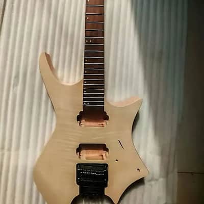 Unfinished Tiger Maple Top Headless Guitar Mahogany Body with Neck, Rosewood Fingerboard image 2
