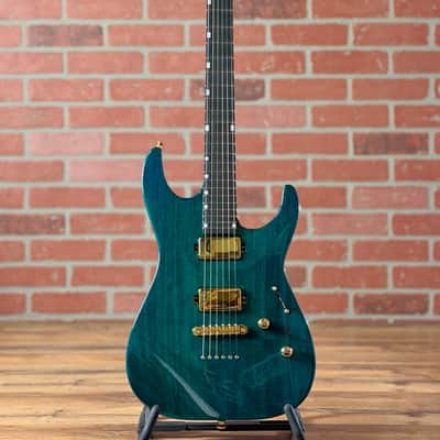 ESP USA M-II DX NT Mahogany Gold Hardware Electric Guitar - See Thru Aqua - Gold EMG 81X (Bridge) & 85X (Neck) Pickups image 1