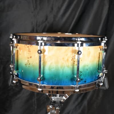 Noble&Cooley 6.5X14 Special/Limited Edition Maple Mappa Burl Snare Drum - High Gloss Aqua Marine Fade image 4