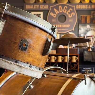 VINTAGE 1940's Leedy Trap Kit in Natural Mahogany - 14x28, 7x11, 9x13 image 17