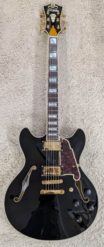 D'Angelico Excel DC Semi-Hollow Body Electric Guitar w/Hard Case, Solid Black image 1