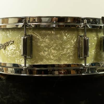 1960s Rogers 5x14 White Marine Pearl Tower Snare Drum image 2