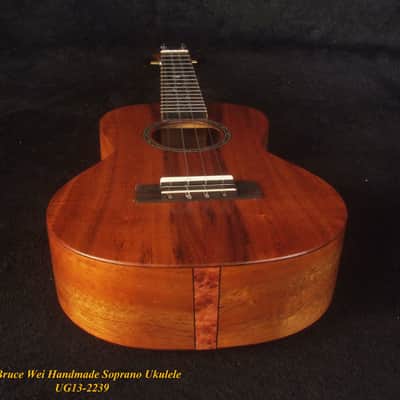 Handmade Solid Curly Hawaiian Koa Soprano Ukulele, HummingBird Vine Inlay, Soft-bag, Bruce Wei UG13-2239 image 8